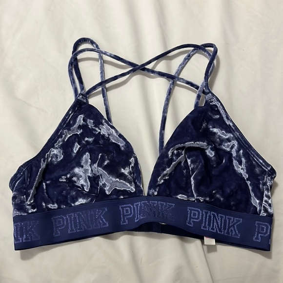 PINK blue velvet triangle bralette size medium - Picture 1 of 3